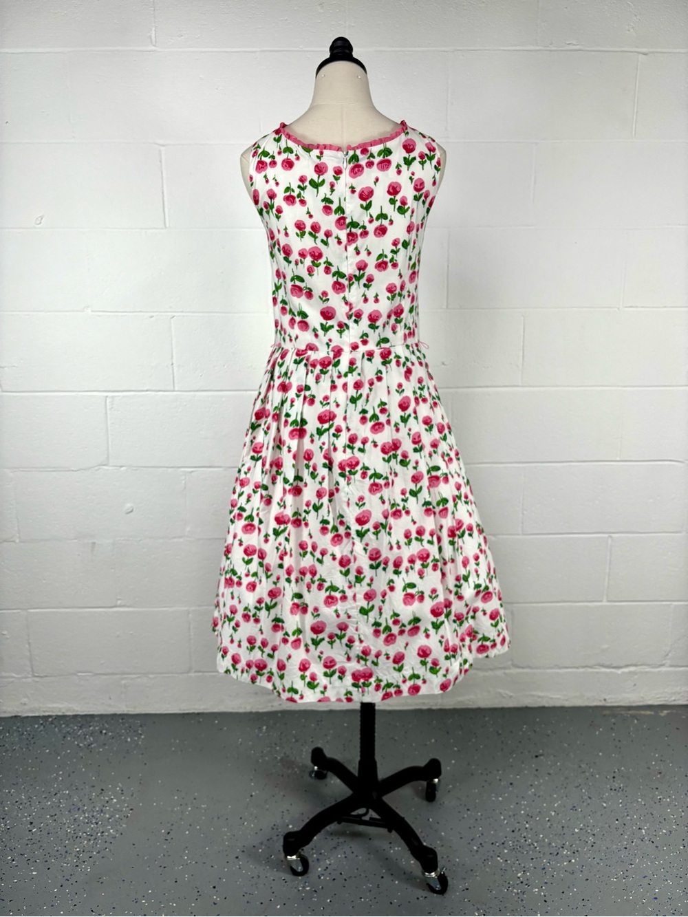 Vintage 90s Pink Rose Floral Fit Flare Day Dress Cotton Ruffle Trim Tradwife 14 - Picture 8 of 14